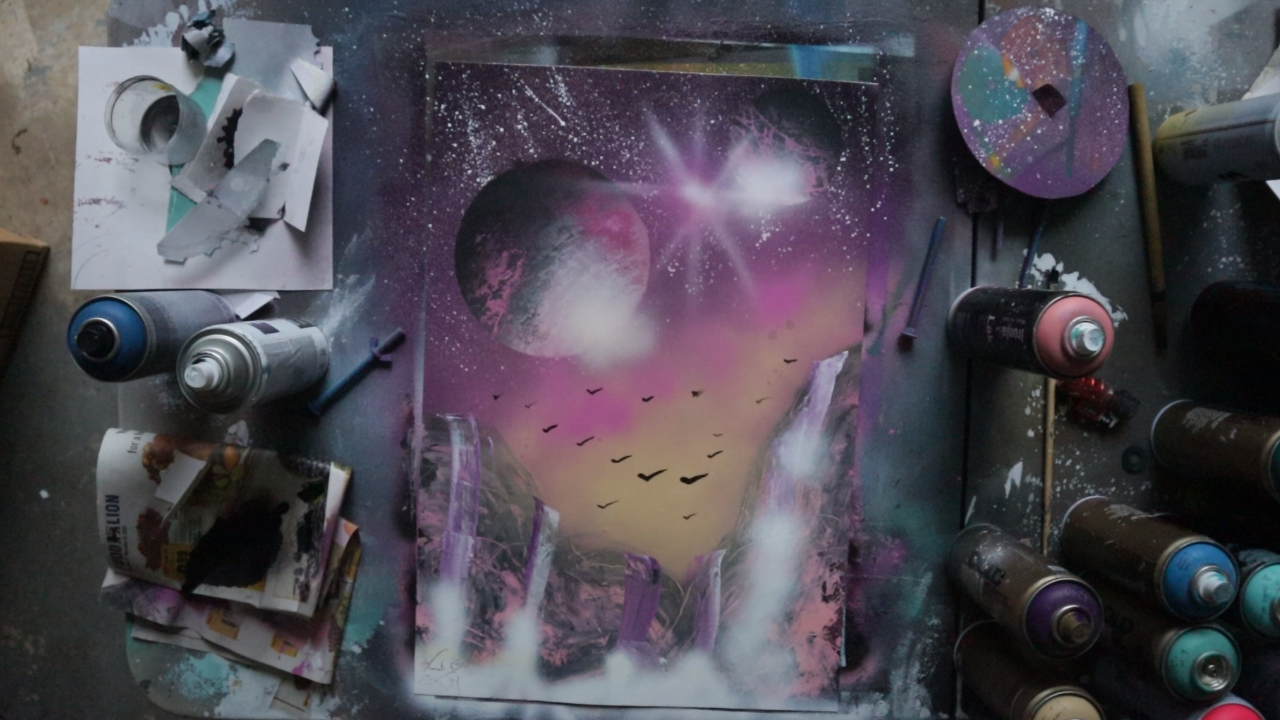 Galaxy Mountains - Spray Paint Art