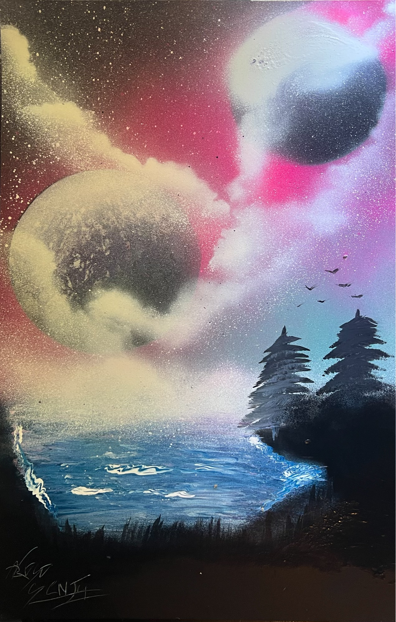 Cosmic Lake - Spray Paint Art